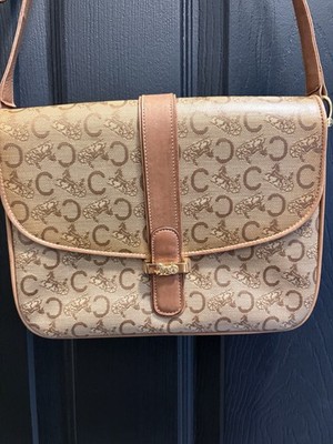 CELINE Horse Carriage Monogram Shoulder Bag Beige Brown Gold Hardware with COA