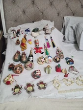 Lot of 38 Christmas Ornaments Variety of Subjects/Sizes/Materials Some Vintage