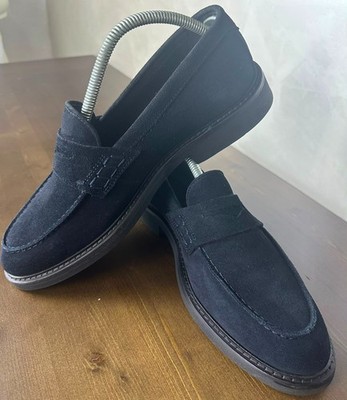 Massimo Dutti Dark Blue Suede Penny Loafers Men s EU 43 Leather Made in Portugal