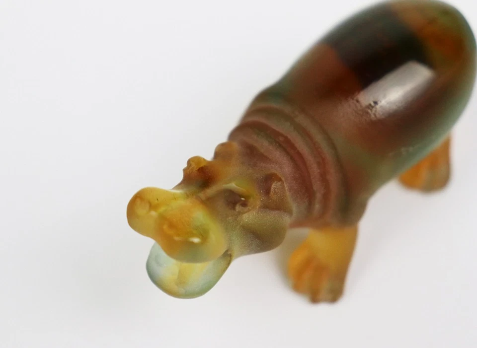 Signed Daum France Pâte de Verre Blue Hippo Art Glass Sculpture Crystal Base - Image 2 of 4