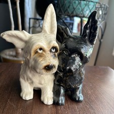 Vintage Japan Old BLACK WHITE Scotch Terrier Scottie Dog Pair ceramic figurine