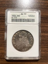 1830-P Capped Bust Silver Half Dollar 50C ANACS AU 50 Type 1 Lettered Edge O-115