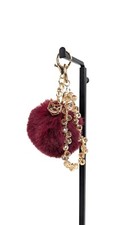 Purse charm keychain pompom maroon merlot sparkly beaded wrist strap custom NEW