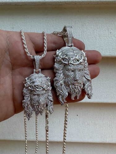 Real 925 Sterling Silver Iced Hip Hop Jesus Piece Pendant Necklace Solid Back - Picture 21 of 24