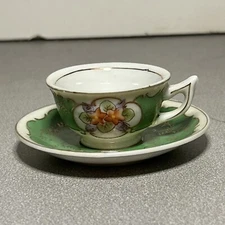 CHILD DEMITASSE CUP AND SAUCER OCCUPIED JAPAN FLORAL Pink & Green Tea set