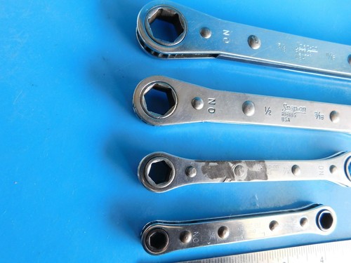 USED, SNAP ON TOOLS 6 POINT FLAT RATCHET WRENCH'S ( LOT OF 4 ) - Picture 2 of 6