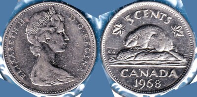 Canada 1968 5 Cents - Elizabeth II KM-60.1 Nickel XF #96 - US