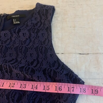knee length dresses for ladies FOREVER 21 Navy Blue Lace Party Dress with Tan Lining Large main image 1