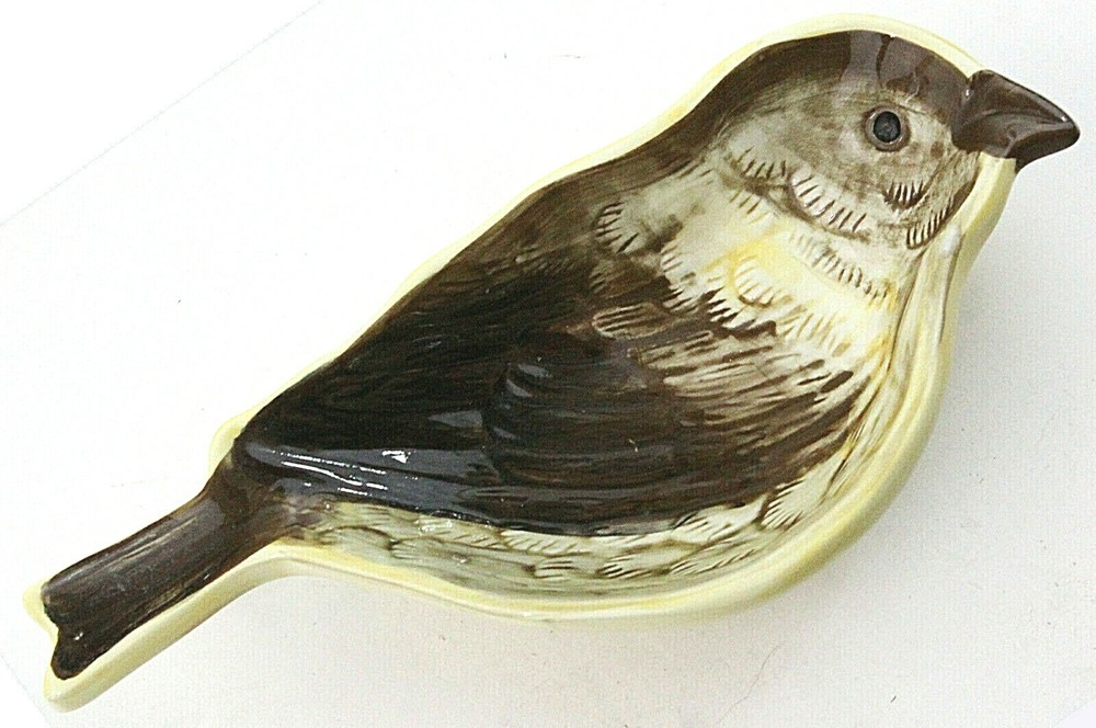 Yellow 7.5" Ceramic Bird Trinket Dish for Rings, Keys & Sauce