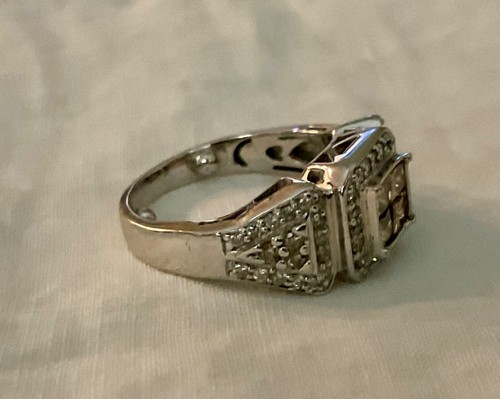 Anello in oro bianco 14 kt con diamanti bianchi champagne misura 3,25 Estate 4,7 g - Foto 12 di 23