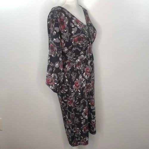 Garnet Hill Gray Grey Red Large Floral Dress V Neck Small Swingy Babydoll S - Picture 3 of 11