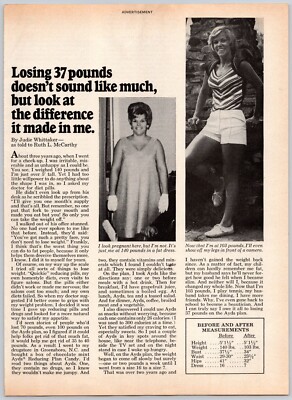 1976 PRINT AD Ayds Diet Losing 37 Pounds Doesn't Sound Like Much But Look