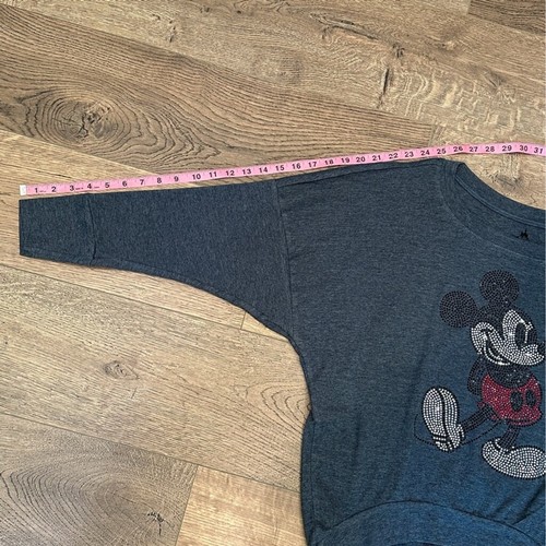 Felpa donna DISNEY PARKS autentica blu grigio Topolino Bling alta bassa taglia L - Foto 3 di 9