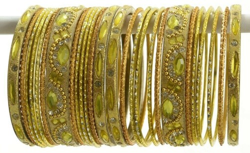 Indian Bangles Set of 26 Ethnic Bracelets Bridal Churi Kangan Lemon 2-4 - Picture 3 of 5