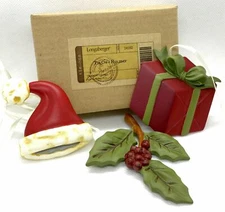 3 pc Longaberger Holiday Basket Tie On -  Santa Hat, Holly Berry, Gift Present