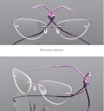 Women Metal Alloy Rimless Eyeglasses Cats Eye Clear Lens Glasses Frames New
