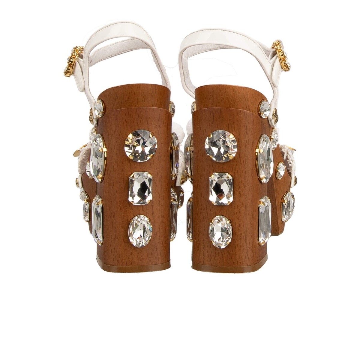 Dolce & Gabbana Wood Raffia Crystal Pumps Platform Sandals