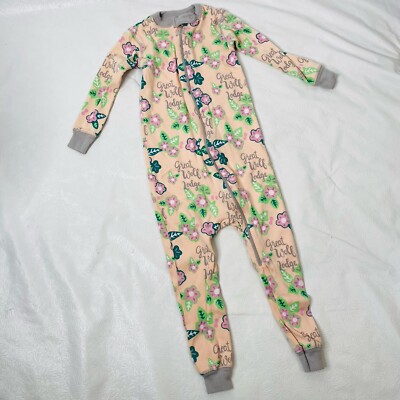 Great Wolf Lodge Size 3T Zip Up One Piece Bodysuit Peach Floral Vacation Resort