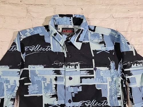Fubu Collection Dress Shirt Kids Size 5 Medium Blue/Black Streetwear Button Up - Picture 9 of 15
