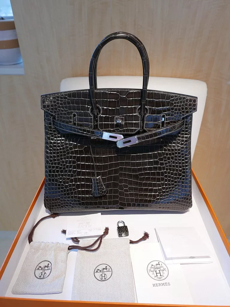 NEW Hermes Graphite Porosus Crocodile 35cm Birkin Bag - RARE