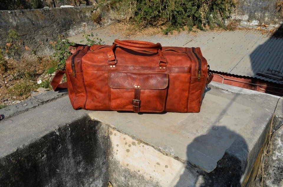Bolso de cuero equipaje de viaje gimnasio vintage noche fin de semana lona genuina Foto 3 de 4