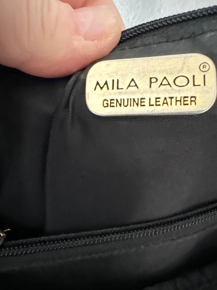复古 Mila Paoli 黑色光滑真皮手提包钱包口袋罕见 — 第 3/3 张图片