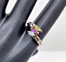 Vintage Peridot Blue Topaz Amethyst Sterling Silver Ring 925 size 9.75