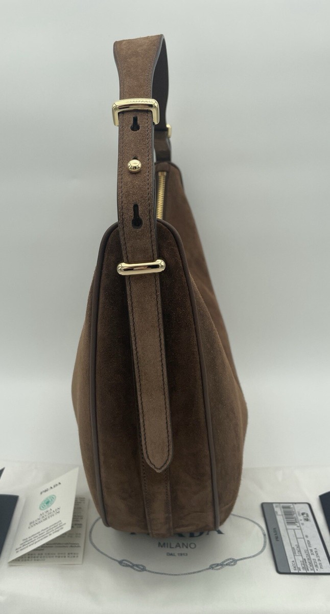 $4200 NEW PRADA BROWN SUEDE ARQUE LARGE HOBO BAG PURSE
