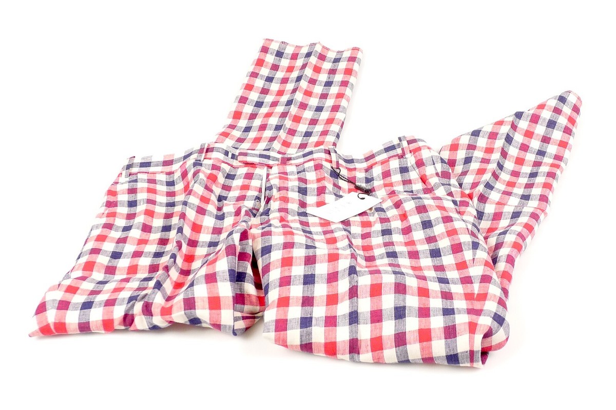 Bernard Zins Red White and Blue Check Linen Flat Front Mens Linen