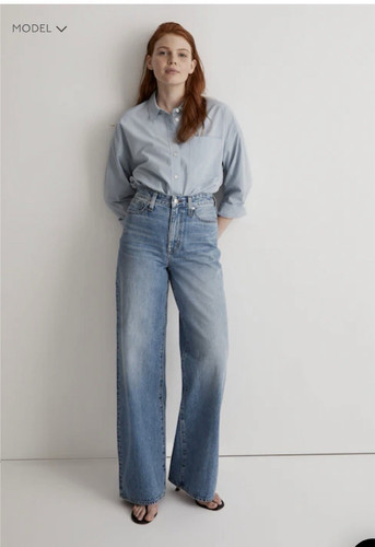 Madewell Curvy High Rise Wide-Leg Light Wash Blue Denim Jeans 2P Pockets