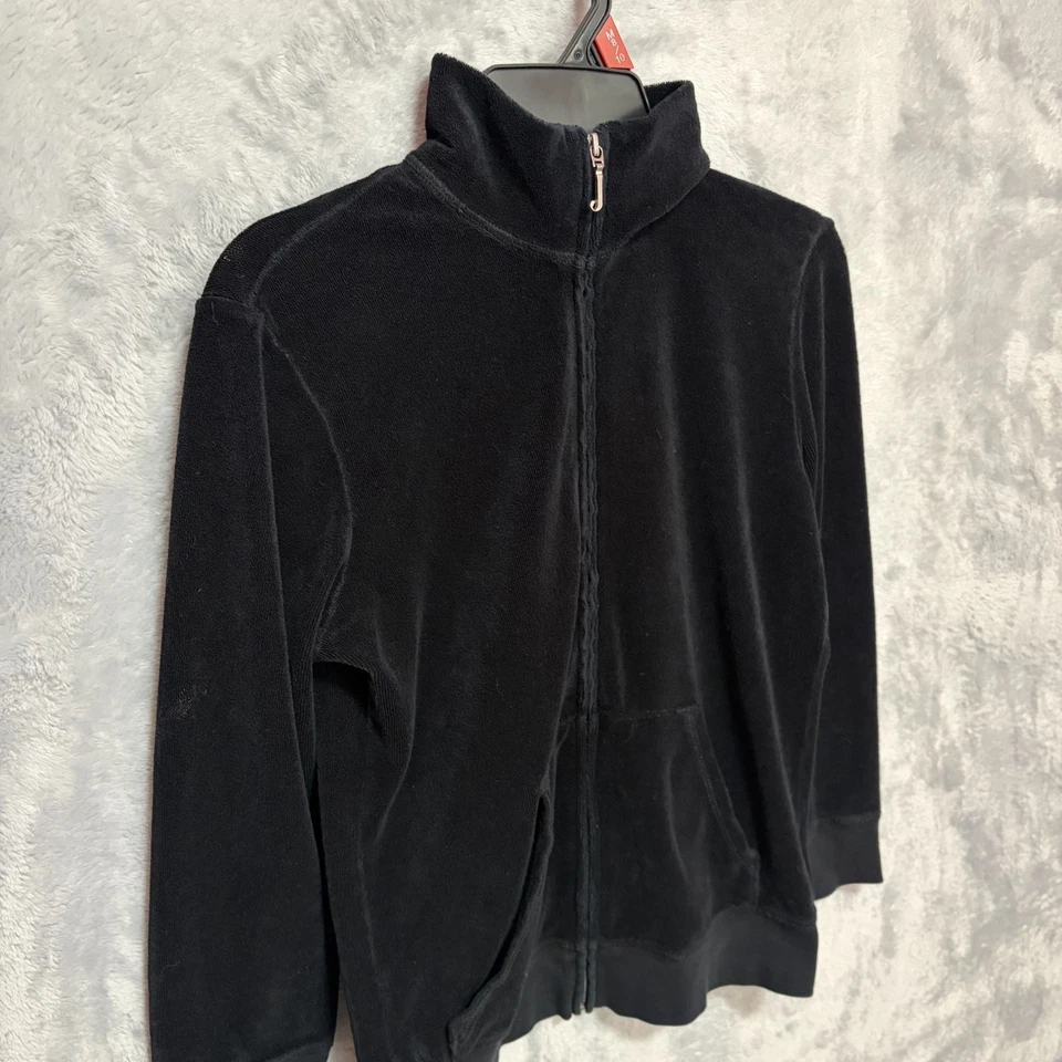 Chaqueta Juicy Couture Mujer M Negro Terciopelo Cremallera Completa Pista Manga Larga Y2K EE. UU. Foto 2 de 4