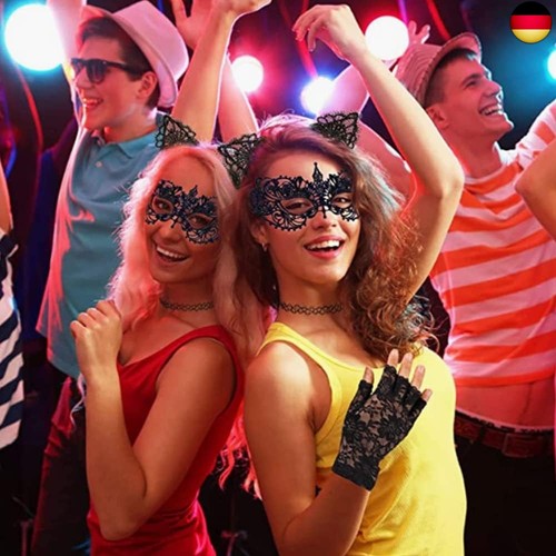 4 Stück Maskerade Maske Schwarz, Spitze Katzenohren Stirnband, Venezianischen  - Bild 5 von 7