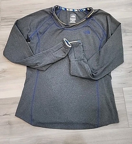 The North Face Women's Top Large Gray Blue Base Layer Light Dry Thumb Holes - Picture 3 of 3
