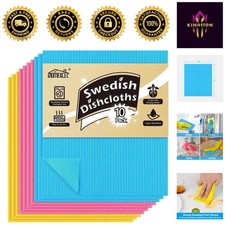 Eco-Friendly 10 Pack Swedish Dishcloths - Super Absorbent  Reusable Cleaning