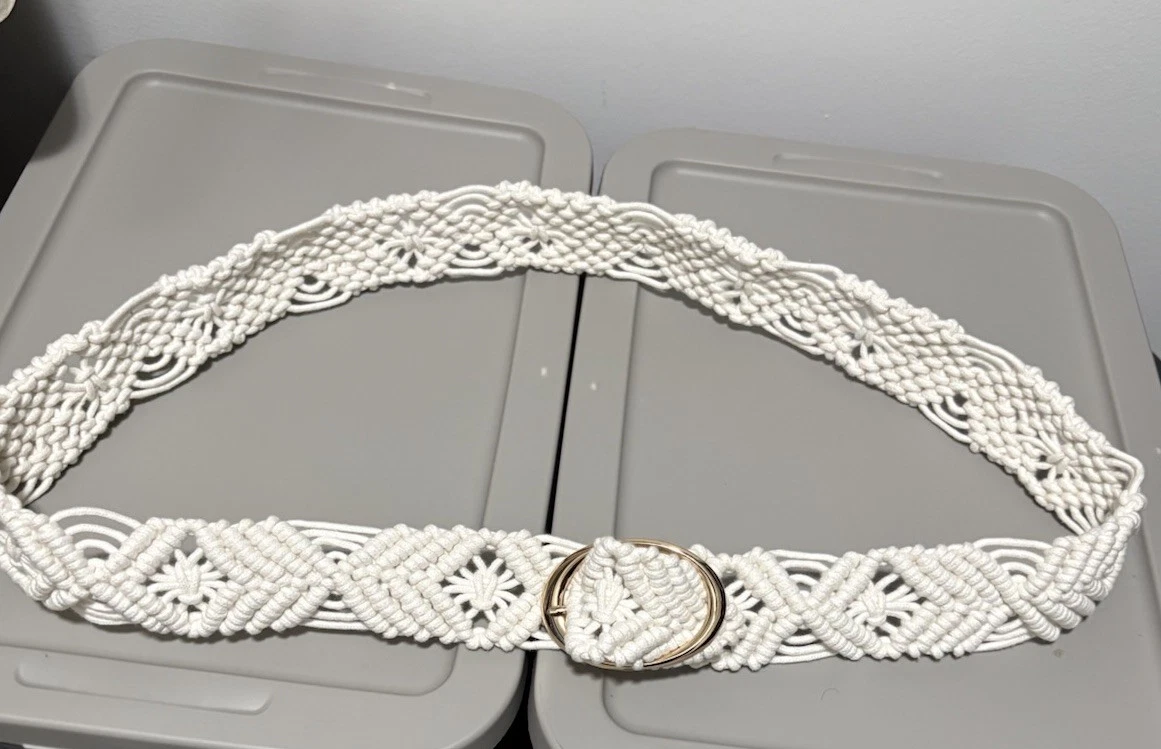 Trio of Boho Tie Back Belts White Cutout Studded Leather, Macrame and Denim Boho Studded Faux Leather Belt, Bohemian Gold Belt, Western  main image 4