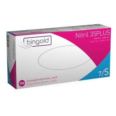 BINGOLD Nitril 35PLUS Einweghandschuhe Weiß Puderfrei 100 Stück Einmalhandschuhe
