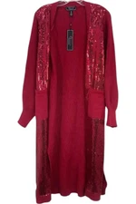 C Wonder Women's Sequin Sweater Knit Cardigan Crimson