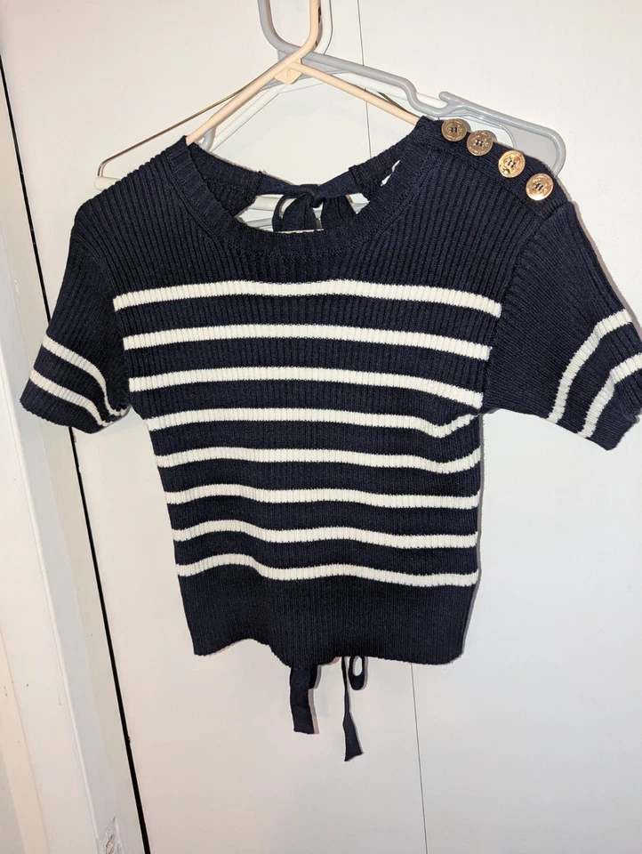 Suéter Christian Dior Mariniere espalda abierta talla 6 azul marino blanco lana a rayas Foto 2 de 4