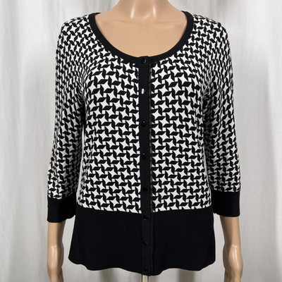 White House Black Market Women s Medium Geometric Button Front Cardigan Sweater
