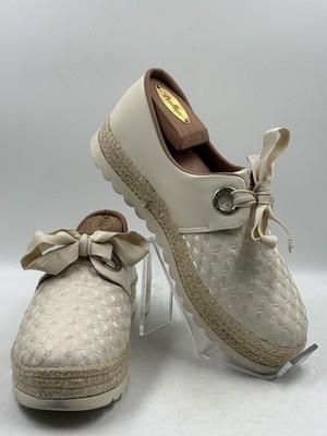 Clee Lace up Sneakers - Beige Jute Platform Brazilian US Size 8/39 M Embroidered