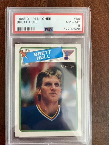 1988 O-PEE-CHEE #66 BRETT HULL RC BLUES HOF PSA 8