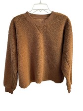 American Eagle XS Oversized Brown Sherpa Teddy Cropped Pullover Sweatshirt
