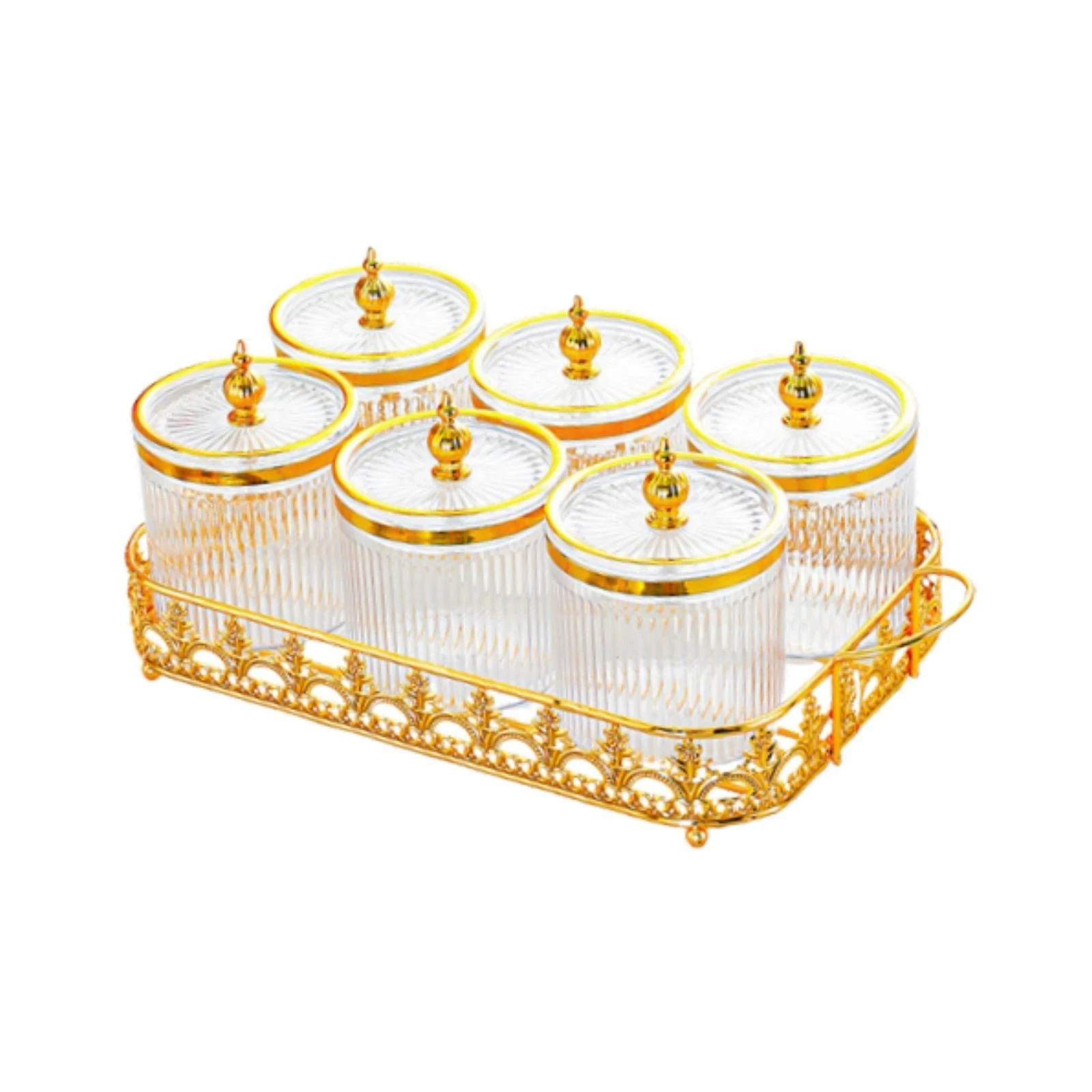 6x Canisters Container Organizer with Lids Transparent Gold Decorative with