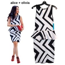 Alice + Olivia NEW Old Money MONACO Chevron/Zig-Zag Crochet Peplum Dress XS
