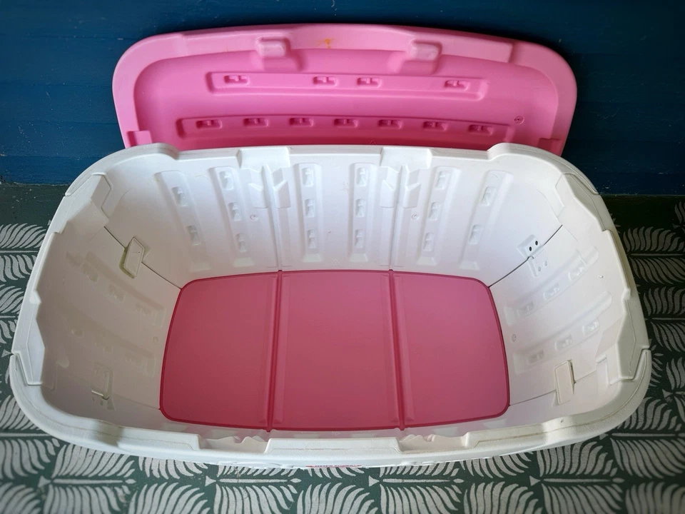 Anos 90 RARO Rosa Branco Little Tikes Tykes Caixa de Brinquedo Baú de Armazenamento Grande Rígido Antigo - Imagem 4 de 4