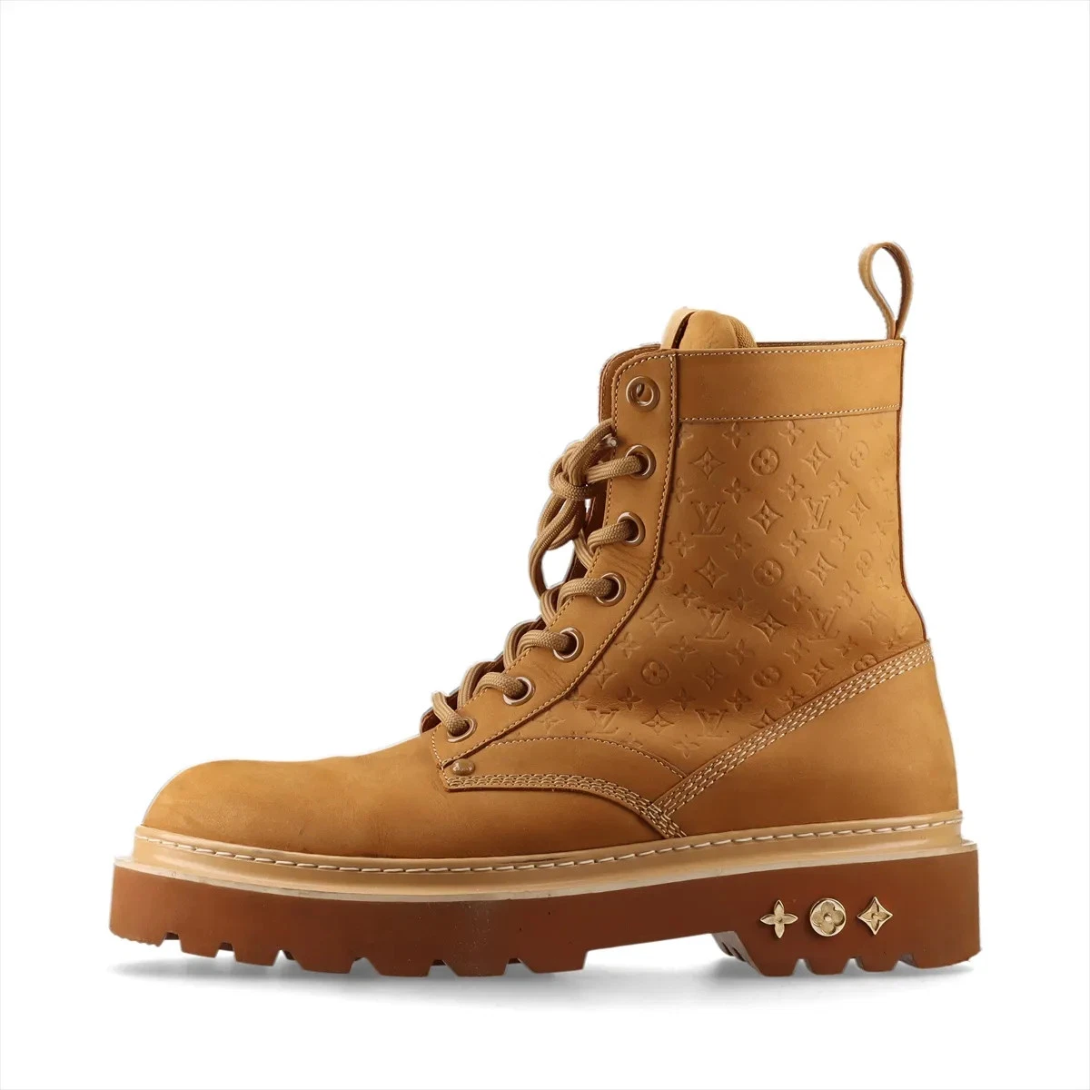 (NO BOX) Louis Vuitton Men\'s Monogram Suede Work Boot in Tan Louis Vuitton Suede Calfskin Monogram Laureate Platform  main image 2