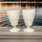 Set of 2 Vintage Hazel-Atlas Starlite Milk Glass Footed Iced Tea Goblets 5 ½”