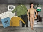 GI Joe Vintage 1964 12” Brown Eyes & Painted Hard Head Dog Tag + Accessories