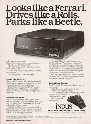 Indus GT Disk Drive Magazine Ad 1984 Vintage Computer Atari Apple