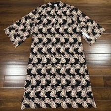 J.Marie Women's Size Medium Black Floral Talia Lace Mandarin Collar Midi Dress